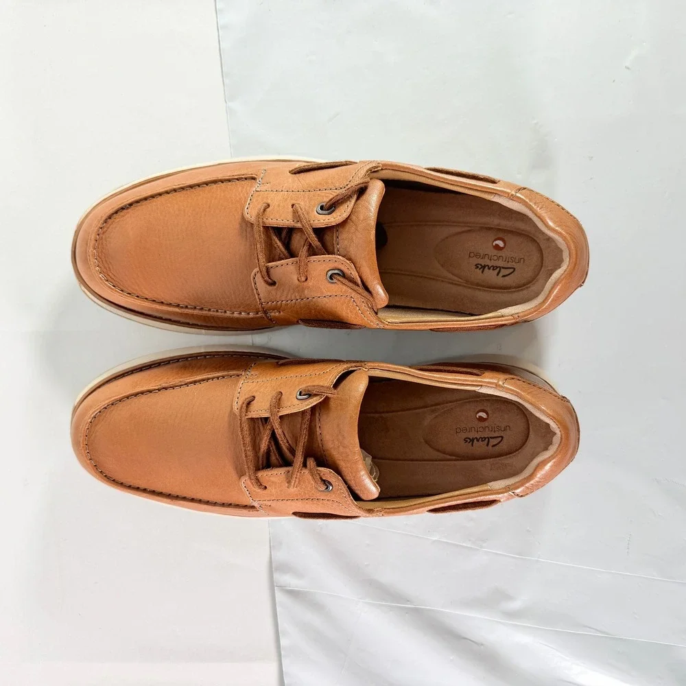 Clarks Un Pilot Lace Tan Leather Men's Boat Shoes Size 11‎ M NWB
